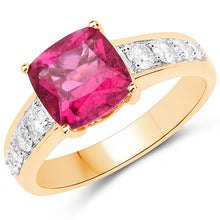 Load image into Gallery viewer, 2.70 Carat Genuine Rubellite and White Diamond 14K Yellow Gold Ring