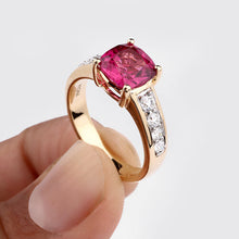 Load image into Gallery viewer, 2.70 Carat Genuine Rubellite and White Diamond 14K Yellow Gold Ring