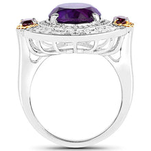 将图片加载到图库查看器,5.58 Carat Genuine Amethyst, Rhodolite and White Diamond 14K Yellow Gold with .925 Sterling Silver Ring