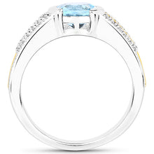 将图片加载到图库查看器,1.37 Carat Genuine Aquamarine and White Diamond 14K Yellow Gold with .925 Sterling Silver Ring
