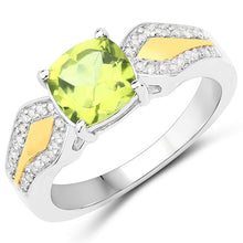 Load image into Gallery viewer, 1.64 Carat Genuine Peridot and White Diamond 14K Yellow Gold with .925 Sterling Silver Ring