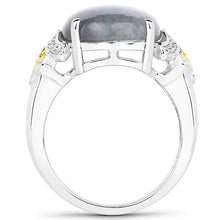 Load image into Gallery viewer, 10.56 Carat Genuine Labradorite and White Diamond 14K Yellow Gold with .925 Sterling Silver Ring