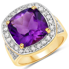 Load image into Gallery viewer, 6.80 Carat Genuine Amethyst and White Diamond .925 Sterling Silver Ring