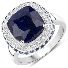 Load image into Gallery viewer, 6.46 Carat Dyed Sapphire, Blue Sapphire and White Topaz .925 Sterling Silver Ring