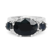 Load image into Gallery viewer, 8.62 Carat Genuine Black Sapphire & White Topaz .925 Sterling Silver Ring