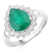 Load image into Gallery viewer, 3.33 Carat Genuine Zambian Emerald and White Diamond 14K White Gold Ring