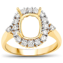 Load image into Gallery viewer, 0.54 Carat Genuine White Diamond 14K Yellow Gold Semi Mount Ring - holds 9x7mm Cushion Gemstone