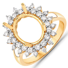 将图片加载到图库查看器,0.79 Carat Genuine White Diamond 14K Yellow Gold Semi Mount Ring - holds 11x9mm Oval Gemstone