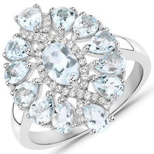 将图片加载到图库查看器,1.89 Carat Genuine Aquamarine and White Topaz .925 Sterling Silver Ring