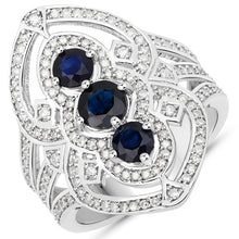 Load image into Gallery viewer, 1.76 Carat Genuine Blue Sapphire and White Diamond .925 Sterling Silver Ring