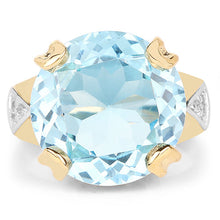 Load image into Gallery viewer, 14K Yellow Gold Plated 12.98 Carat Genuine Blue Topaz and White Topaz .925 Sterling Silver Ring