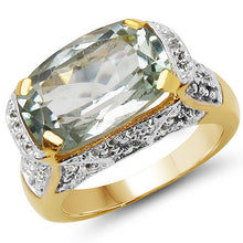 Load image into Gallery viewer, 14K Yellow Gold Plated 6.81 Carat Genuine Green Amethyst & White Topaz .925 Sterling Silver Ring