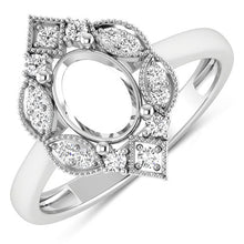 将图片加载到图库查看器,0.20 Carat Genuine White Diamond 14K White Gold Semi Mount Ring - holds 8x6mm Oval Gemstone