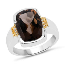Load image into Gallery viewer, Two Tone Plated 5.51 Carat Genuine Smoky Quartz and White Topaz .925 Sterling Silver Ring