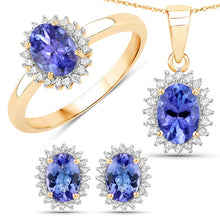 Load image into Gallery viewer, 1.71 Carat Genuine Tanzanite and White Diamond 14K Yellow Gold Earrings