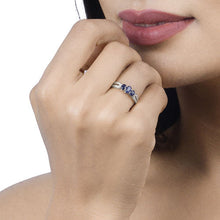 将图片加载到图库查看器,0.73 Carat Genuine Blue Sapphire and White Diamond 14K White Gold Ring