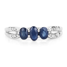 将图片加载到图库查看器,0.73 Carat Genuine Blue Sapphire and White Diamond 14K White Gold Ring