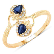 Load image into Gallery viewer, 0.34 Carat Genuine Blue Sapphire and White Diamond 14K Yellow Gold Ring