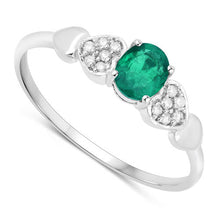 将图片加载到图库查看器,0.36 Carat Genuine Zambian Emerald and White Diamond 14K White Gold Ring