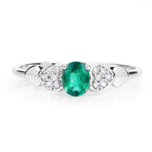 将图片加载到图库查看器,0.36 Carat Genuine Zambian Emerald and White Diamond 14K White Gold Ring