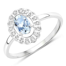 Load image into Gallery viewer, 0.44 Carat Genuine Aquamarine and White Diamond 14K White Gold Ring