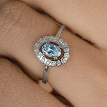 Load image into Gallery viewer, 0.44 Carat Genuine Aquamarine and White Diamond 14K White Gold Ring