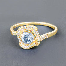Load image into Gallery viewer, 0.46 Carat Genuine Aquamarine and White Diamond 14K Yellow Gold Ring
