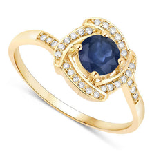 Load image into Gallery viewer, 0.73 Carat Genuine Blue Sapphire and White Diamond 14K Yellow Gold Ring