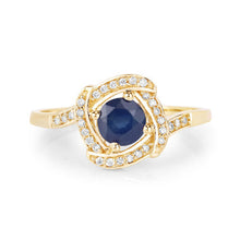Load image into Gallery viewer, 0.73 Carat Genuine Blue Sapphire and White Diamond 14K Yellow Gold Ring