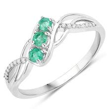 Load image into Gallery viewer, 0.28 Carat Genuine Zambian Emerald and White Diamond 14K White Gold Ring