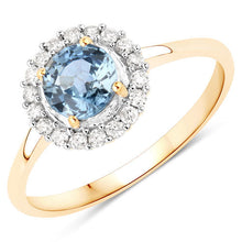 将图片加载到图库查看器,1.03 Carat Genuine Blue Sapphire and White Diamond 14K Yellow Gold Ring