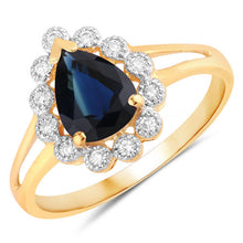 Load image into Gallery viewer, 1.46 Carat Genuine Blue Sapphire and White Diamond 14K Yellow Gold Ring