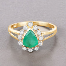 Load image into Gallery viewer, 1.22 Carat Genuine Zambian Emerald and White Diamond 10K Yellow Gold Ring