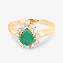 Load image into Gallery viewer, 1.22 Carat Genuine Zambian Emerald and White Diamond 10K Yellow Gold Ring