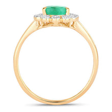 Load image into Gallery viewer, 1.22 Carat Genuine Zambian Emerald and White Diamond 10K Yellow Gold Ring
