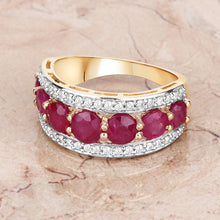Load image into Gallery viewer, 3.24 Carat Genuine Ruby and White Diamond 14K Yellow Gold Ring