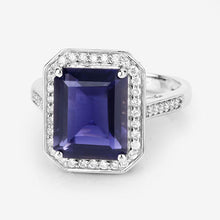 Load image into Gallery viewer, 3.70 Carat Genuine Iolite and White Diamond 14K White Gold Ring