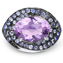 Load image into Gallery viewer, 5.95 Carat Genuine Amethyst and Tanzanite .925 Sterling Silver Ring