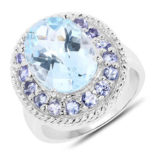 Load image into Gallery viewer, 7.41 Carat Genuine Blue Topaz and Tanzanite .925 Sterling Silver Ring