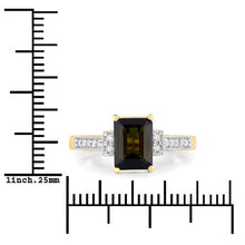 Load image into Gallery viewer, 1.73 Carat Genuine Green Tourmaline and White Diamond 14K Yellow Gold Ring