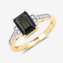 Load image into Gallery viewer, 1.73 Carat Genuine Green Tourmaline and White Diamond 14K Yellow Gold Ring