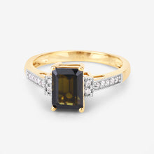 Load image into Gallery viewer, 1.73 Carat Genuine Green Tourmaline and White Diamond 14K Yellow Gold Ring