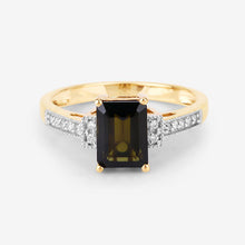 Load image into Gallery viewer, 1.73 Carat Genuine Green Tourmaline and White Diamond 14K Yellow Gold Ring