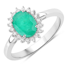 将图片加载到图库查看器,1.34 Carat Genuine Zambian Emerald and White Diamond 10K White Gold Ring