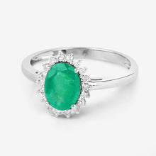 将图片加载到图库查看器,1.34 Carat Genuine Zambian Emerald and White Diamond 10K White Gold Ring