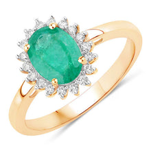 Load image into Gallery viewer, 1.34 Carat Genuine Zambian Emerald and White Diamond 10K Yellow Gold Ring