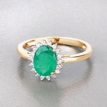 Load image into Gallery viewer, 1.34 Carat Genuine Zambian Emerald and White Diamond 10K Yellow Gold Ring