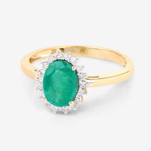 Load image into Gallery viewer, 1.34 Carat Genuine Zambian Emerald and White Diamond 10K Yellow Gold Ring