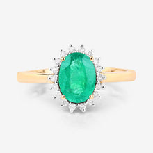 Load image into Gallery viewer, 1.34 Carat Genuine Zambian Emerald and White Diamond 10K Yellow Gold Ring