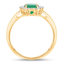 Load image into Gallery viewer, 1.34 Carat Genuine Zambian Emerald and White Diamond 14K Yellow Gold Ring